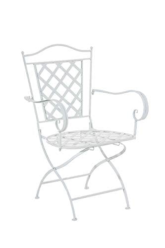CLP Eisenstuhl Adara im Jugendstil I Outdoor-Stuhl mit Armlehnen I Handgefertigter Gartenstuhl aus Eisen I erhältlich, Farbe:weiß