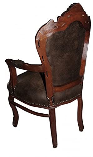 Casa Padrino Barock Esszimmer Stuhl mit Armlehnen Braun/Braun Lederoptik - Möbel 0