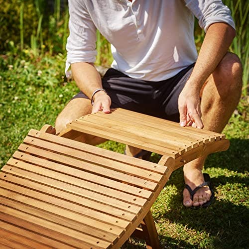 Casaria® Sonnenliege klappbar Holz FSC®-Zertifiziert 320kg Belastbarkeit Tragegriff Kofferfunktion Garten Balkon Terrasse Geschwungen Akazie 190x60cm 3