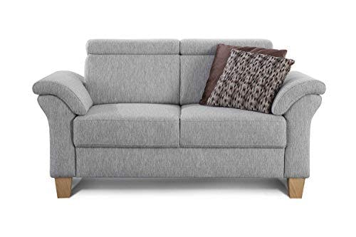 Cavadore 2-Sitzer Sofa Ammerland / Couch mit Federkern im Landhausstil / Inkl. verstellbaren Kopfstützen / 156 x 84 x 93 / Strukturstoff hellgrau 1