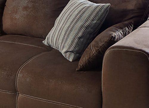 Cavadore Big Sofa Mavericco / Große Polster Couch mit Mikrofaser-Bezug Lederoptik / Inklusive Rückenkissen und Zierkissen in / Maße: 287 x 69 x 108 cm (BxHxT) / Farbe: Antik Braun 1