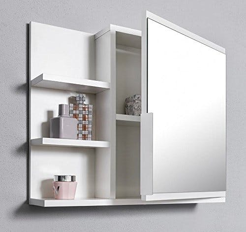 DOMTECH Badezimmer Spiegelschrank mit Ablagen, Badezimmerspiegel, Weiß Spiegelschrank, L 0