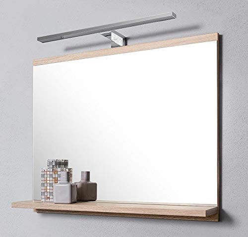 DOMTECH Badspiegel mit Ablagen Eiche Sonoma mit LED Beleuchtung Badezimmer Spiegel Wandspiegel