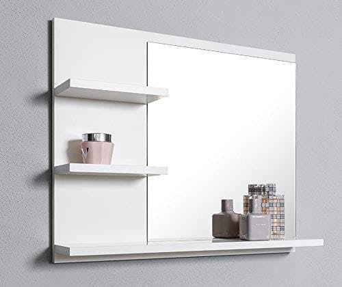 DOMTECH Badspiegel mit Ablagen, Weiß Badezimmer Spiegel, Wandspiegel, Badezimmerspiegel L 0