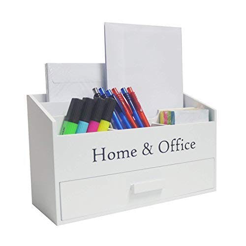 Schreibtisch-Organizer Weiß 5 Fächer eine Schublade Briefbox Holz Schreibtischorganizer Ständer Briefablage Holz Letterbox Ablage Büro Organizer Holz Schreibtisch Briefständer Briefhalter Utensilio