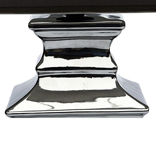 DRULINE Tischlampe Steffi Lampe Nachttischleuchte mit Schirm Klassische Dekoration fürs Schlafzimmer Wohnzimmer Esszimmer aus Keramik Silber Fuß (Hellbraun, Mittel H47 cm) 0