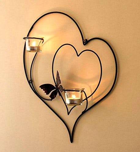 DanDiBo Wandteelichthalter Herz 39 cm Schwarz Teelichthalter Metall Wandleuchter Kerze 2