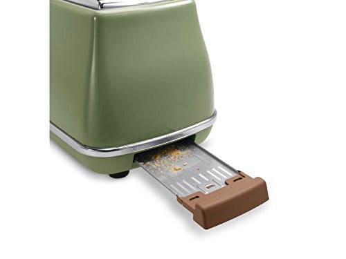 De'Longhi Icona Vintage CTOV 2103.GR – 2-Schlitz-Toaster mit Brötchenaufsatz, Toaster mit 6 Bräunungsstufen, Auftau- &amp; Aufwärmfunktion, aus Edelstahl in elegantem Retro Look, grün 1