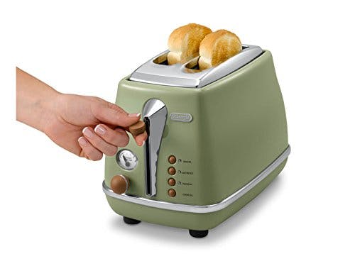 De'Longhi Icona Vintage CTOV 2103.GR – 2-Schlitz-Toaster mit Brötchenaufsatz, Toaster mit 6 Bräunungsstufen, Auftau- &amp; Aufwärmfunktion, aus Edelstahl in elegantem Retro Look, grün 3