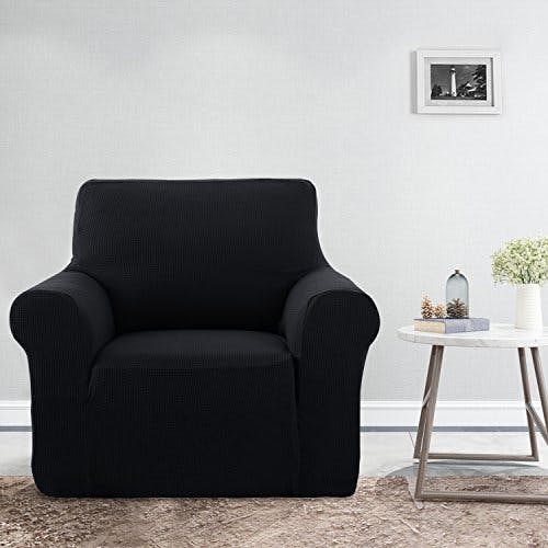 Deconovo Jacquard-Sesselbezug, 1-Sitzer, komfortabel, dehnbar, für Kinder, Schwarz, Sofaschonbezug 1