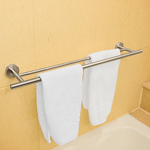 Doppelter Handtuchhalter, Dailyart Badezimmer Handtuchstange Bad Ohne Bohren für Wandmontage 70cm Handtuchhalter Edelstahl Gebürstet zum Kleben Einfache Montage 3