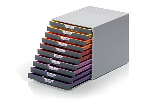 Durable Schubladenbox A4 (Varicolor) 10 Fächer, mit Etiketten zur Beschriftung, mehrfarbig, 761027 0