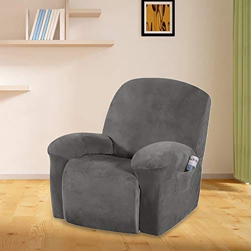EBETA E Samt-Optisch Stretchhusse für Relaxsessel Sesselbezug, Komplett Sesselschoner, Elastisch Bezug für Fernsehsessel Liege Sessel (Grau) 0