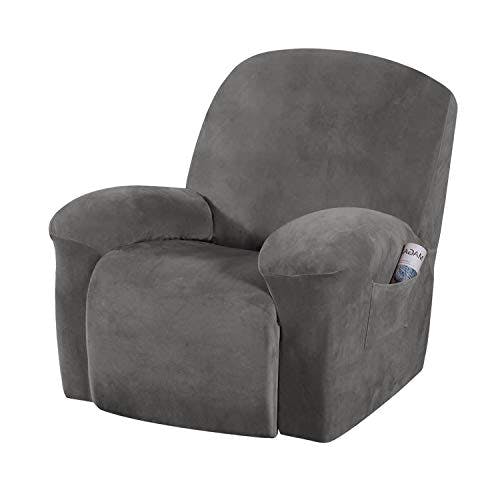 EBETA E Samt-Optisch Stretchhusse für Relaxsessel Sesselbezug, Komplett Sesselschoner, Elastisch Bezug für Fernsehsessel Liege Sessel (Grau)