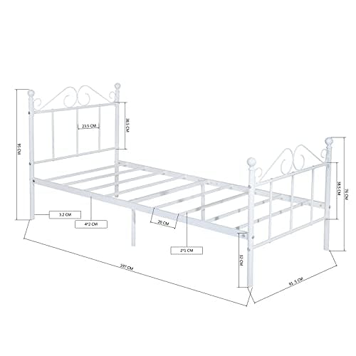 EGGREE Metall Einzelbett Bettgestell Metallbett Bettrahmen mit Lattenrost, Bett 90 x 190cm Weiß 0