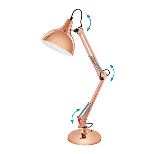EGLO Tischlampe Borgillio, Vintage Schreibtischlampe im Industrial Design, Nachttischlampe aus Metall in Kupfer, E27 Fassung, inkl. Schalter 3