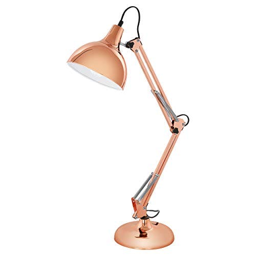 EGLO Tischlampe Borgillio, Vintage Schreibtischlampe im Industrial Design, Nachttischlampe aus Metall in Kupfer, E27 Fassung, inkl. Schalter
