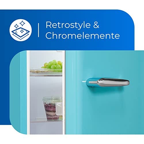 Exquisit Retro Kühlschrank RKS100-V-H-160F taubenblau | 94 L Volumen | Kühlschrank Retro freistehend | Türablagen &amp; Glasablagen | LED-Licht 3