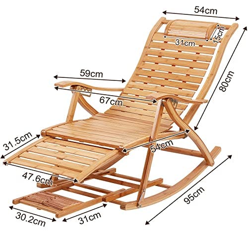 FATIVO Liegestuhl Holz Schaukelstuhl verstellbar Sonnenstuhl,Bambus Sonneliege klappbar mit Armlehne, Fußstütze und Fußmassage 2