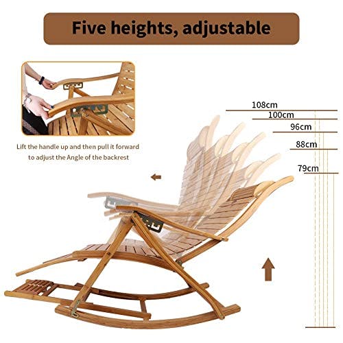 FATIVO Liegestuhl Holz Schaukelstuhl verstellbar Sonnenstuhl,Bambus Sonneliege klappbar mit Armlehne, Fußstütze und Fußmassage 3