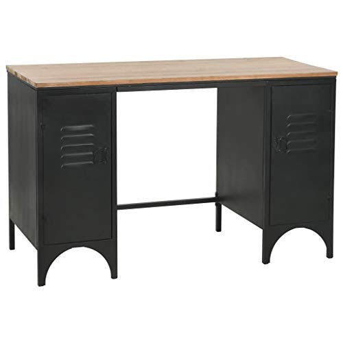 Festnight Schreibtisch mit Ständer | Holz Computertisch | Vintage Bürotisch | Retro Arbeitstisch | Massives Tannenholz und Stahl 120x50x76 cm