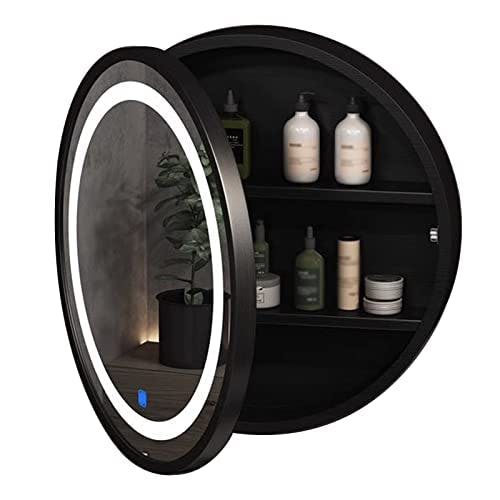GLHalfM Runder Spiegelschrank mit Licht, Badezimmerspiegelschrank, schwarzer Badezimmerspiegelschrank, Wand-Kosmetikspiegel mit Ablagefach (Größe: 50 cm) 1