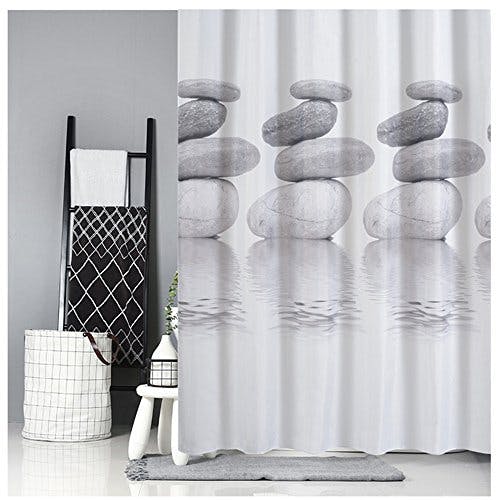 Goldbeing Duschvorhang 120x180 Textil Grau Pebble Schimmelresistenter und Wasserabweisend Shower Curtain mit 12 Duschvorhangringen 0
