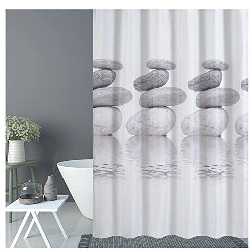 Goldbeing Duschvorhang 120x180 Textil Grau Pebble Schimmelresistenter und Wasserabweisend Shower Curtain mit 12 Duschvorhangringen 1
