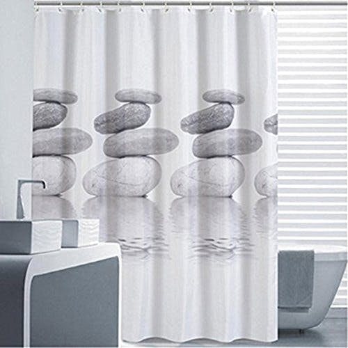 Goldbeing Duschvorhang 120x180 Textil Grau Pebble Schimmelresistenter und Wasserabweisend Shower Curtain mit 12 Duschvorhangringen