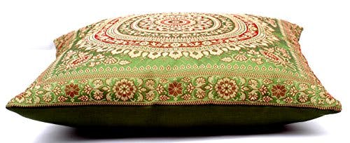 Kashmir Handicrafts Grün Indische Seide Wohnzimmer Deko Kissenbezüge 40 cm x 40 cm, Extravaganten Design für Sofa &amp; Bett Dekokissen, Kissenhülle aus Indien (Angebot gültig nur für EIN Woche) 1