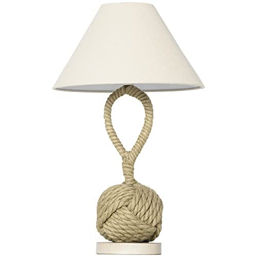 HOMCOM Tischlampe Maritimes Design Nachttischlampe mit Hanfseil Lampenschirm aus Leinen Lampe 40 W für Schlafzimmer Wohnzimmer 220-240V/50Hz mit E27 Sockel Beige+Weiß 35 x 35 x 57,5 cm