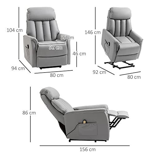 HOMCOM elektrischer Aufstehsessel Fernsehsessel Sessel mit Aufstehhilfe relaxsessel mit Liegefunktion Kunstleder Grau, 80 x 94 x 104 cm 1