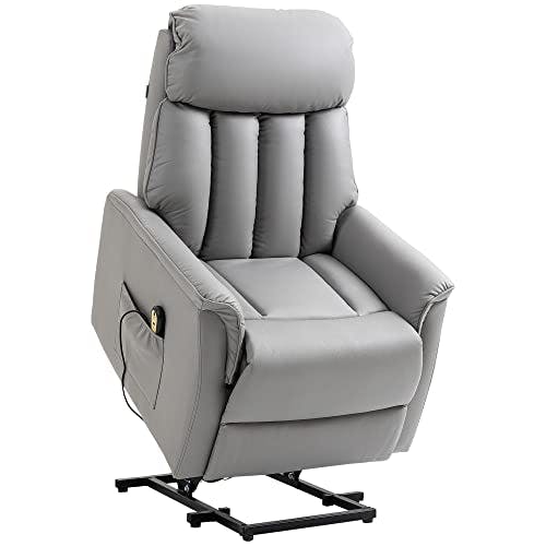 HOMCOM elektrischer Aufstehsessel Fernsehsessel Sessel mit Aufstehhilfe relaxsessel mit Liegefunktion Kunstleder Grau, 80 x 94 x 104 cm