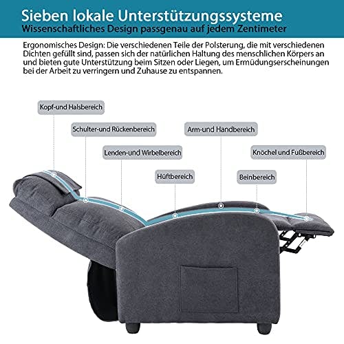 HOMOPIV Relaxsessel, Fernsehsessel mit Liegefunktion Massagefunktion Wärmefunktion, Massagesessel mit Fernbedienung, Ruhesessel Stoff, Liegesessel grau 2