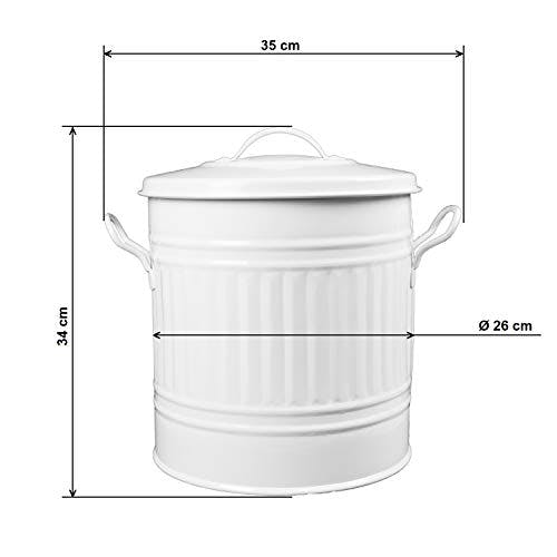 HRB Mülleimer Zink Weiß, 15 Liter, Vintage Design, sehr stabil mit Deckel- geeignet als Mülleimer Küche- Nutzbar als Abfalleimer oder zur Aufbewahrung von Klamotten 0