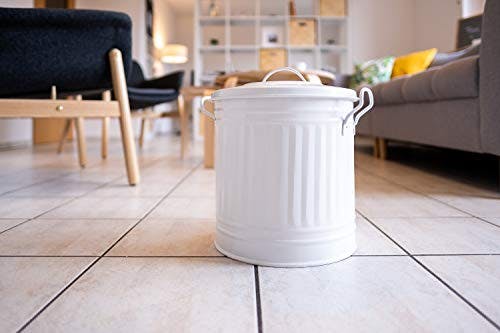 HRB Mülleimer Zink Weiß, 15 Liter, Vintage Design, sehr stabil mit Deckel- geeignet als Mülleimer Küche- Nutzbar als Abfalleimer oder zur Aufbewahrung von Klamotten 1