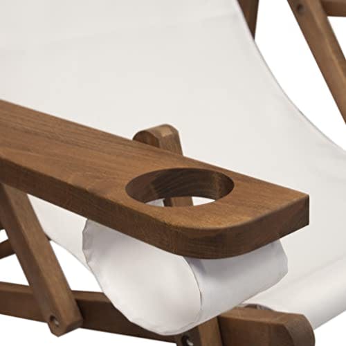Holz-Liegestuhl mit Armlehne und Getränkehalter, Klappbar, mit dunkelbrauner Lasur, Wechselbezug (Naturweiß) 1