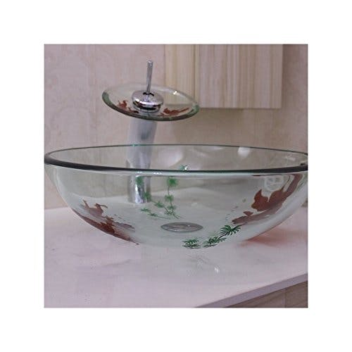HomeLava Modern Gehärtetes Glas Waschbecken mit Wasserfall Armatur Set (Transparent 2) 1