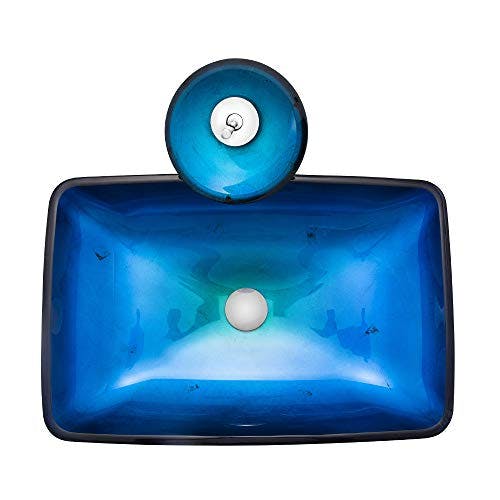 HomeLava Waschbecken aus Sekuritglas und Wasserfall Wasserhahn Blau Rechteckig 0
