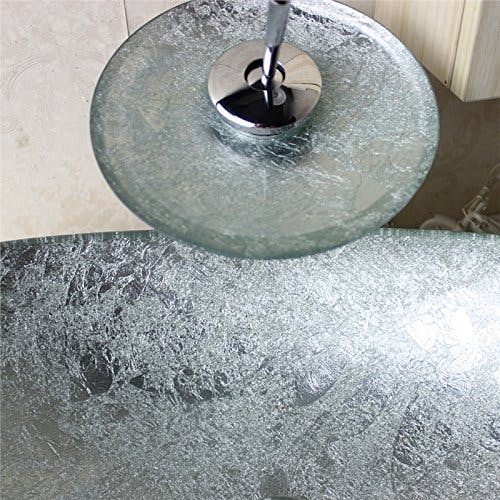 HomeLava Modern Waschbecken Glas Oval Set Hartglas Aufsatzwaschbecken mit Wasserfall Wasserhahn und Chrom Pop Up Ventil 2