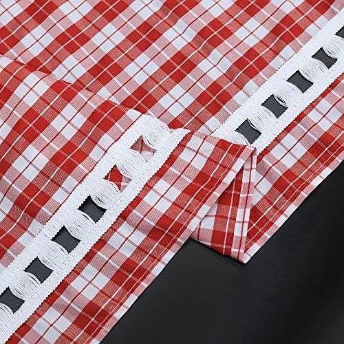 HongYa 4-TLG. Set Karo-Muster Vorhangschals Küche Gardinen Vorhänge mit Raffhalter H/B 145/80 cm Rot 3
