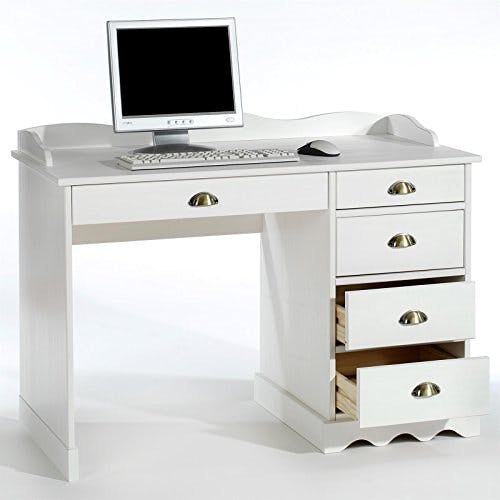 IDIMEX Schreibtisch Bürotisch Colette Arbeitstisch mit Aufsatz, Kiefer massiv, weiß lackiert, Landhausstil 0