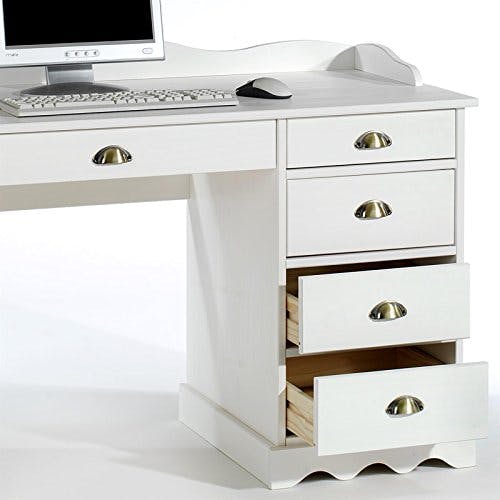 IDIMEX Schreibtisch Bürotisch Colette Arbeitstisch mit Aufsatz, Kiefer massiv, weiß lackiert, Landhausstil 1