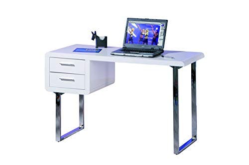 Inter Link – Schreibtisch weiß Hochglanz – MDF lackiert - moderner weißer Schreibtisch – mit 2 Schubladen – Mit Metallgestell – B:120 x T:55 x H76cm - Claude
