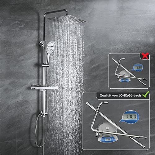 JOHO Edelstahl Duschsystem ohne Armatur Chrom Regendusche Duschset mit Duschgarnitur Ablage(Kopfbrause 30x30cm) 0