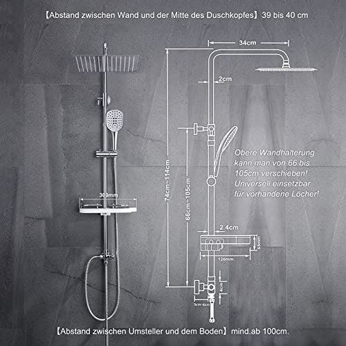JOHO Edelstahl Duschsystem ohne Armatur Chrom Regendusche Duschset mit Duschgarnitur Ablage(Kopfbrause 30x30cm) 3