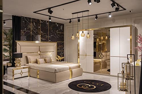 JV Möbel Schlafzimmer Set 4 TLG Design Modern Luxus Bett 2X Nachttisch Kommode Komplettes