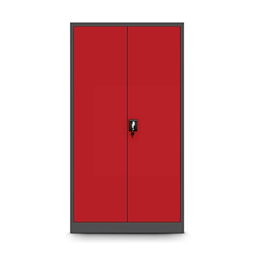 Aktenschrank mit Geheimfach C001D Metallschrank Büroschrank Stahlblech Pulverbeschichtung 185 cm x 90 cm x 45cm (anthrazit/rot) 1