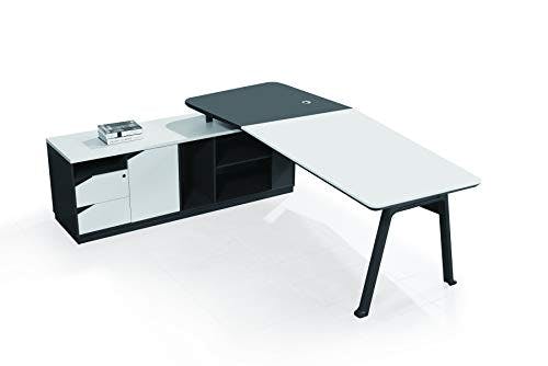 Jet-Line | Schreibtisch 'Carolina' | 2,2 m | weiß/anthrazit | linksseitig | Moderne Lederoptik | Arbeitsplatz | Büro Ausstattung | Büromöbel | Design | Tisch | Hochwertig | Homeoffice 0