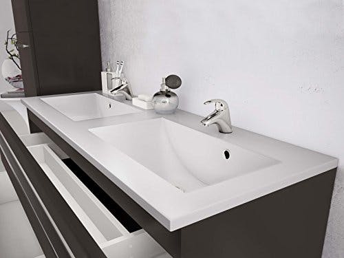 Sieper I Badmöbel Set Libato, Doppelwaschtisch mit Unterschrank 120 x 50 cm, Hochschrank und Badspiegel I Anthrazit 1